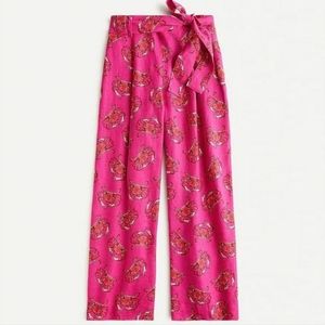 J Crew Womens Tie-waist Linen Pants in Ratti King Crab Print